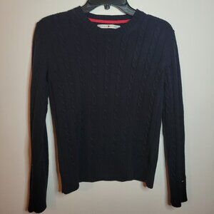 Vintage Tommy Hilfiger 100% Cotton Sweater Cable Knit Navy Blue Small Womens